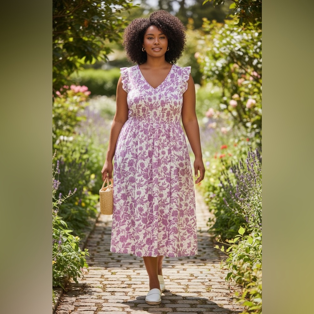 Lauren Conrad dress flutter sleeve‎ maxi lined stretch bodice pink  floral XXL